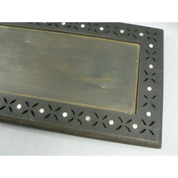 Tray Serving Handmade Wood Metal Insert Cut Out Detailing - Picture 3 of 7